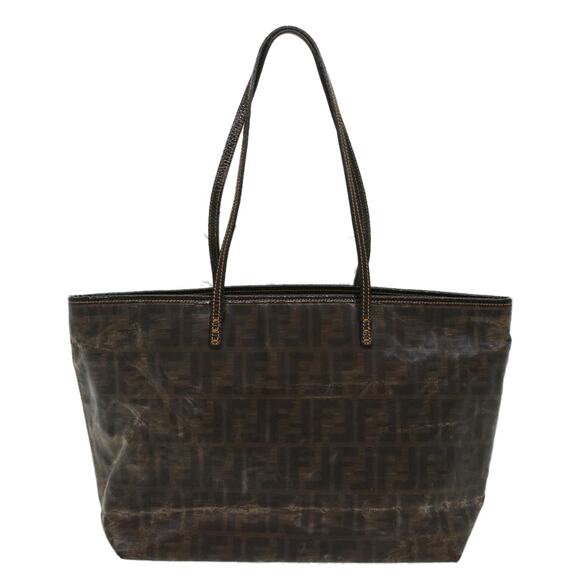 FENDI Zucca Canvas Tote Bag Coated Canvas Brown Black - Picture 2 of 12